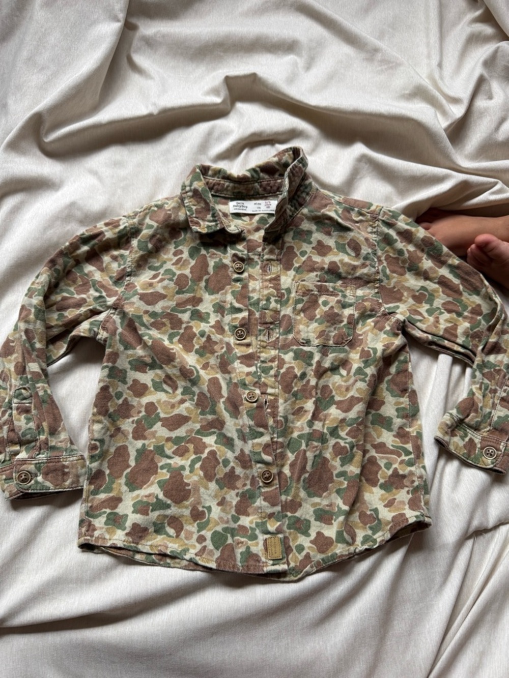 Zara Green Brown Tan Camo Button-Up Shirt